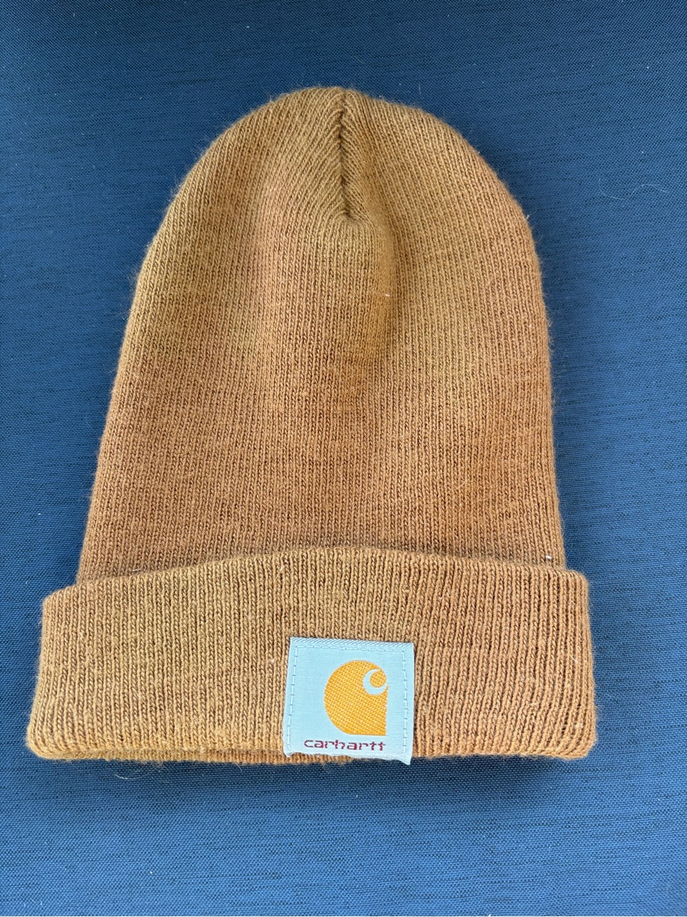 Carhartt Tan Fold-Over Beanie with Logo Patch